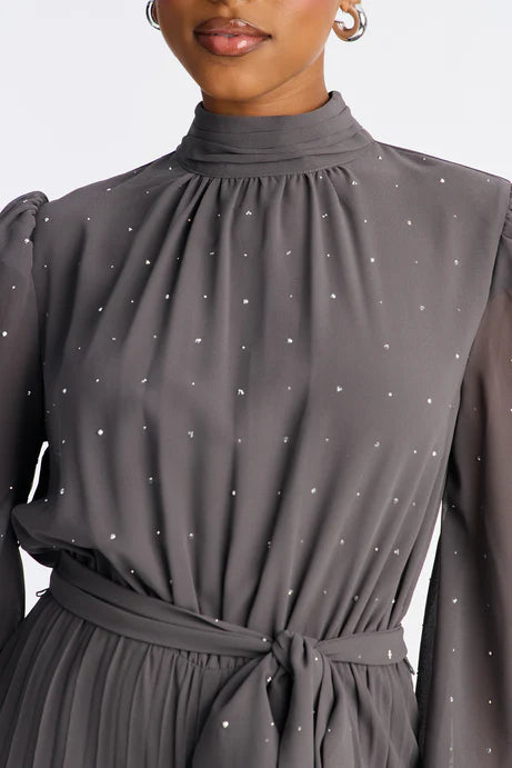 Combinaison à jambes larges à col simulé orné Monica - Gris