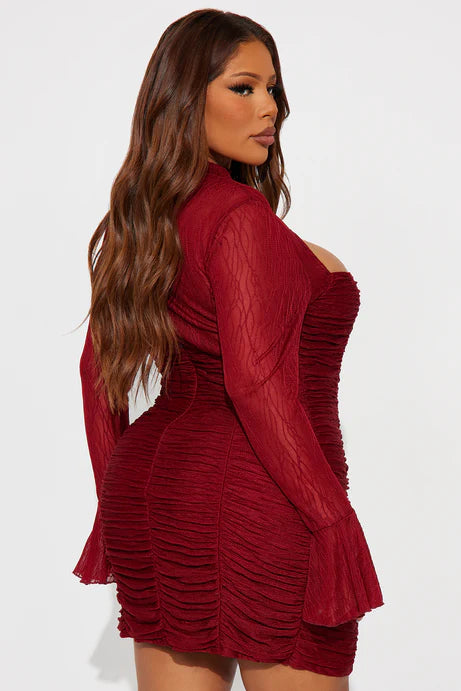 Mini-robe en maille à lacets Kaity - Vin