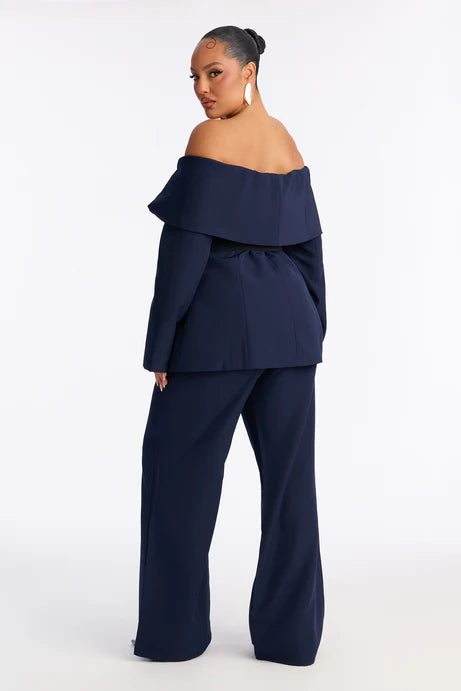 Ensemble de pantalon ceinturé à épaules dénudées Bethany - Marine