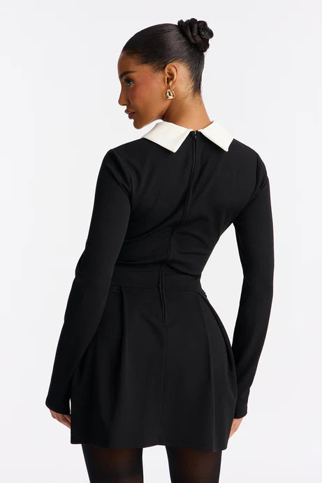 Mini-robe plissée à manches longues Giavanna - Noir/Blanc