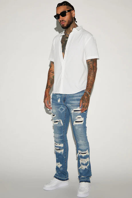 Chemise boutonnée à manches courtes Ryland - Blanc