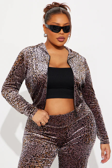 Ensemble de pantalons léopard en velours Wild Ease - Marron/combo