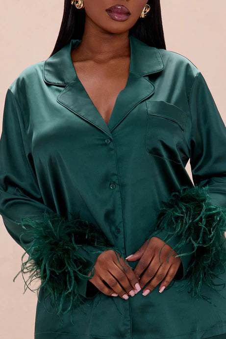 Ensemble de pantalons en satin à plumes Alexandra - Hunter