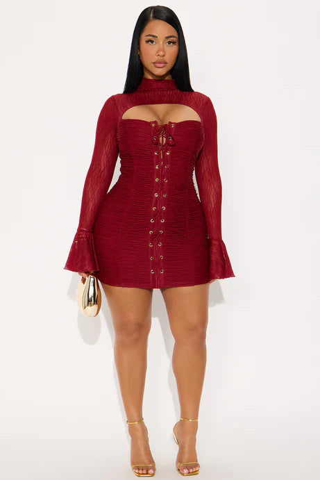 Mini-robe en maille à lacets Kaity - Vin