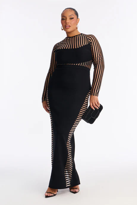 Robe longue rayée Sleeker Than You - Noir