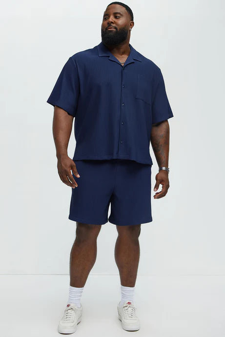 Chemise cubaine à manches courtes - Marine