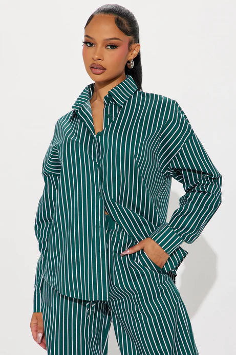 Ensemble de pantalons à jambes larges à rayures Sara - Vert