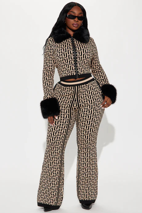 Ensemble de pantalon pull Rich Auntie Faux Fur Trim - Taupe/combo