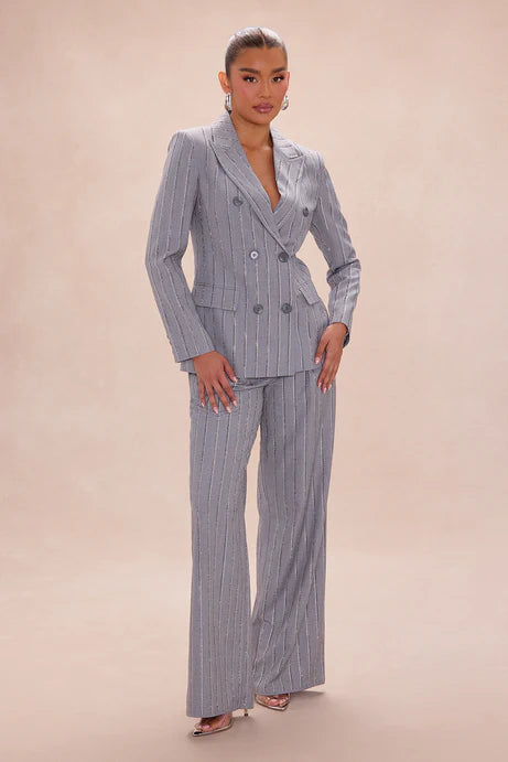 Ensemble pantalon blazer orné Odessa - Gris