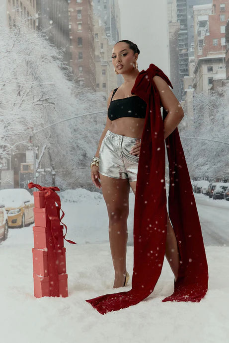 All Eyes On Me Metallic Peath Faux cuir Hot Short - Argent