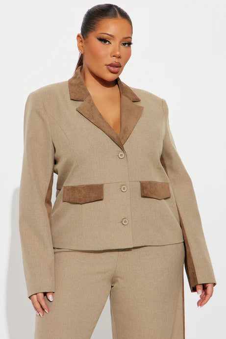 Blazer rigide en sergé contrasté Bonnie - Marron