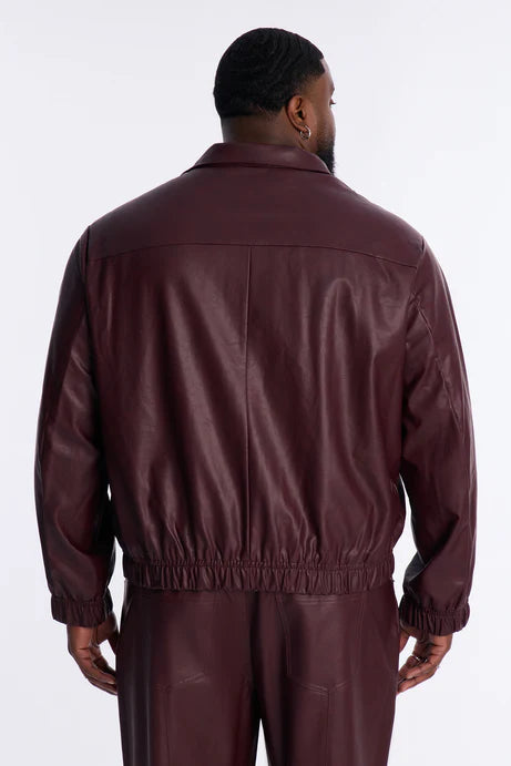 Blouson aviateur en faux cuir texturé illimité - Bourgogne
