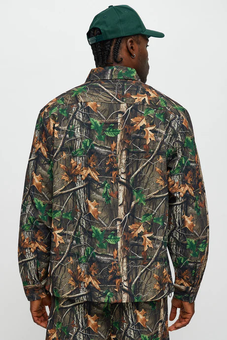 Chemise rustique à manches longues boutonnée - Combo marron