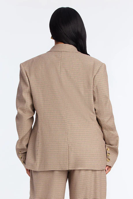 Blazer à simple poitrine à pied de hounde réalisation - Marron/combo