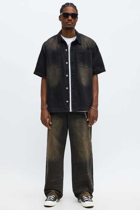 Bouton en denim délavé - Noir