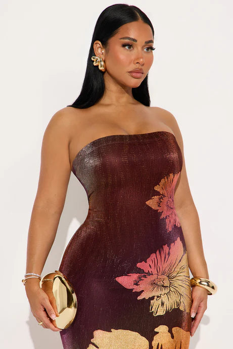 Robe longue en tube métallique Addison - rouille/combo