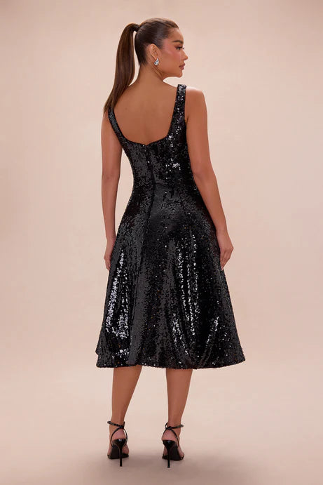 Catherine A line Robe mi-longue à paillettes - Noir