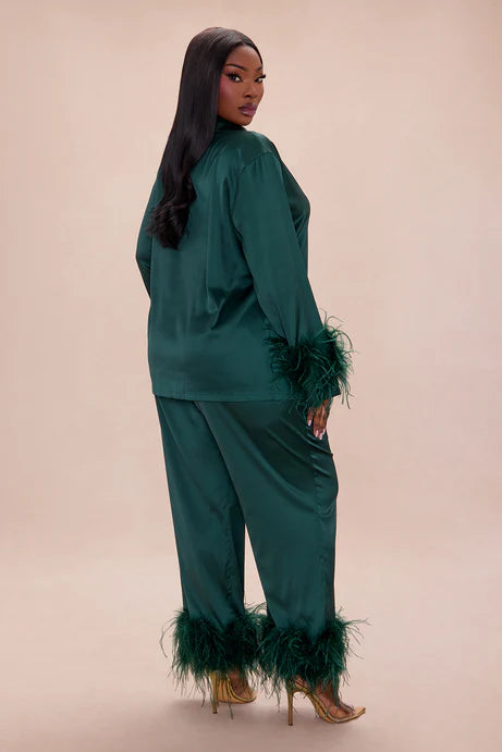 Ensemble de pantalons en satin à plumes Alexandra - Hunter