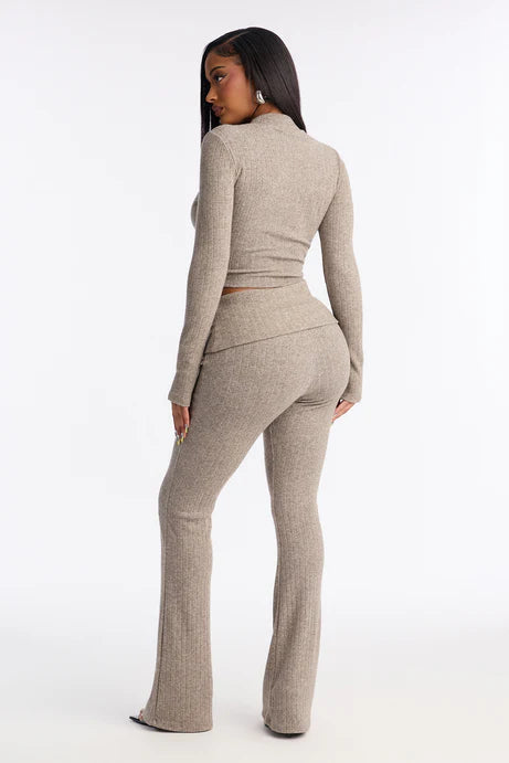 Ensemble de pantalons à pull côtelés Carla - Gris