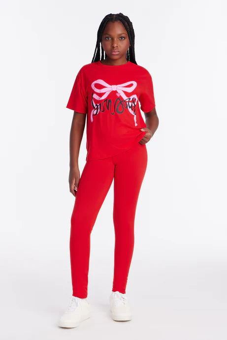 Ensemble de leggings Mini Bonjour Bows - Rouge
