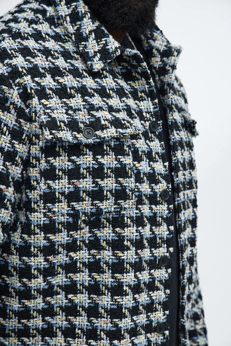 Boucle texturée courte en pied-de-poule - Noir