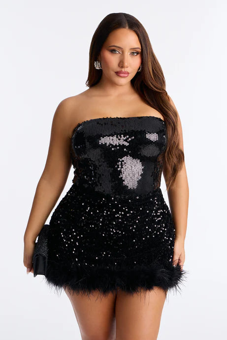 Body à paillettes sans bretelles Feeling Sexy - Noir