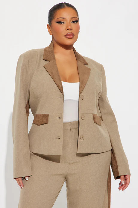 Blazer rigide en sergé contrasté Bonnie - Marron