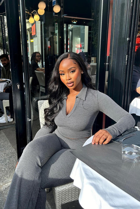 Ensemble à manches longues côtelés Josie - Charbon de bois