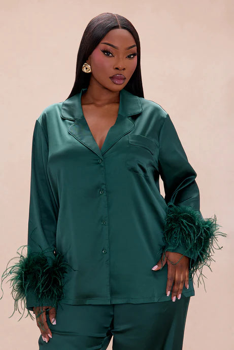 Ensemble de pantalons en satin à plumes Alexandra - Hunter