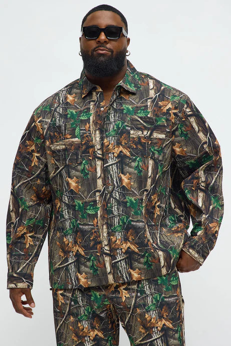 Chemise rustique à manches longues boutonnée - Combo marron