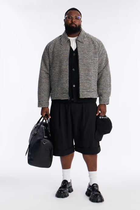 Blouson aviateur en tweed court décontracté - Gris