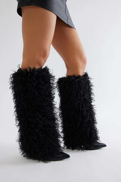 Bottes hautes en fausse fourrure Chantel - Noir
