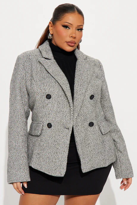 Blazer pied-de-poule à double boutonnage - Charbon/combo