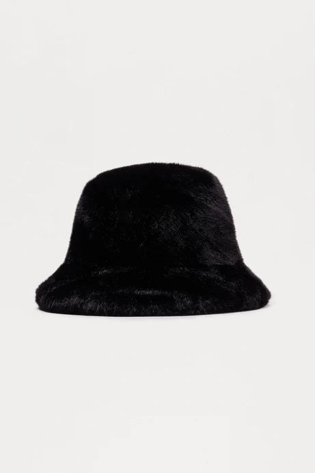 Chapeau seau en fausse fourrure Fashion Guru - Noir