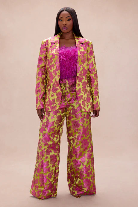 Ensemble de pantalons Jacquard Floral Chelsey 3 pièces - Vert/combo