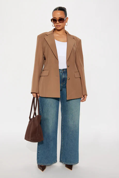 Blazer ajusté rigide en sergé Leslee - Moka