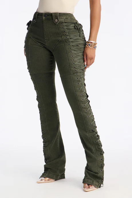 Pantalon évasé à lacets Tall After Hours 36′′ - Olive