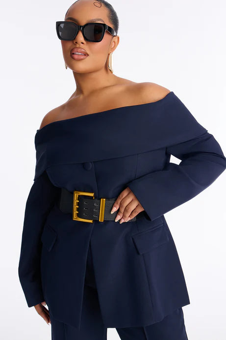 Ensemble de pantalon ceinturé à épaules dénudées Bethany - Marine