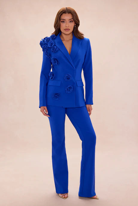 Ensemble de pantalon blazer à applique florale Arden - Royal