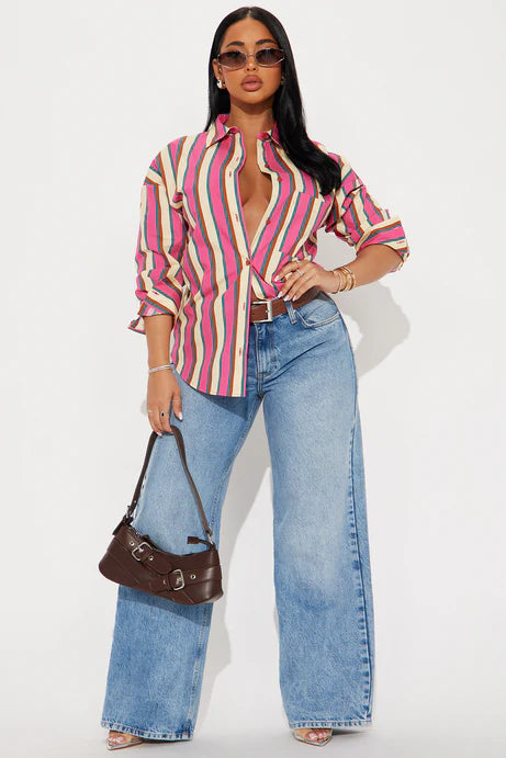 Je suis le sujet principal Chemise rayée - Rose/combo