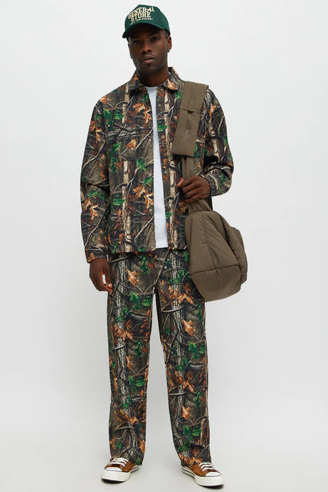 Chemise rustique à manches longues boutonnée - Combo marron