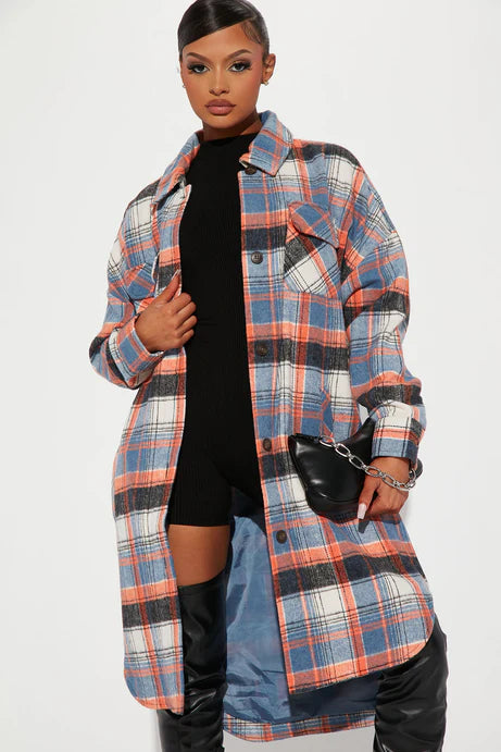 Get Lost Plaid Shacket - Orange/combo