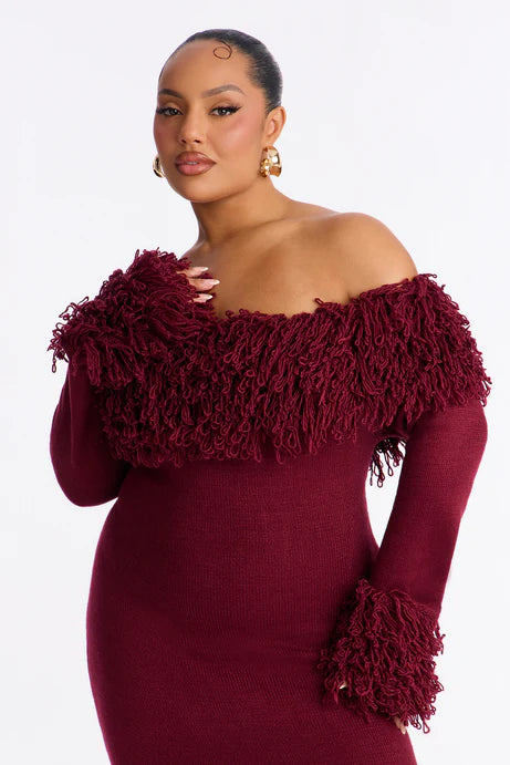 Robe longue pull Fireside Shag - Bourgogne