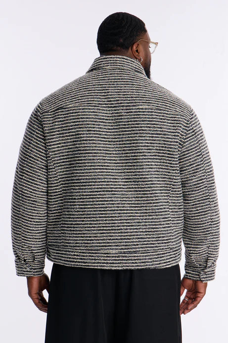 Blouson aviateur en tweed court décontracté - Gris