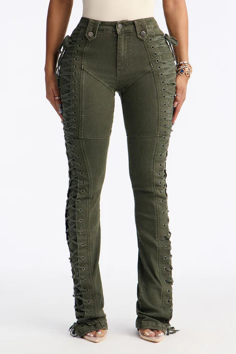 Pantalon évasé à lacets Tall After Hours 36′′ - Olive