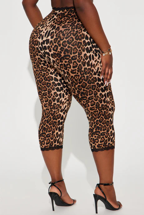 Leggings Capri à bordure en dentelle Florentina - Marron/combo