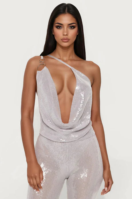 Combinaison à jambes larges à paillettes Maisie - Gris