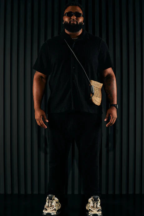 Chemise boutonnée à manches courtes texturée Dean - Noir