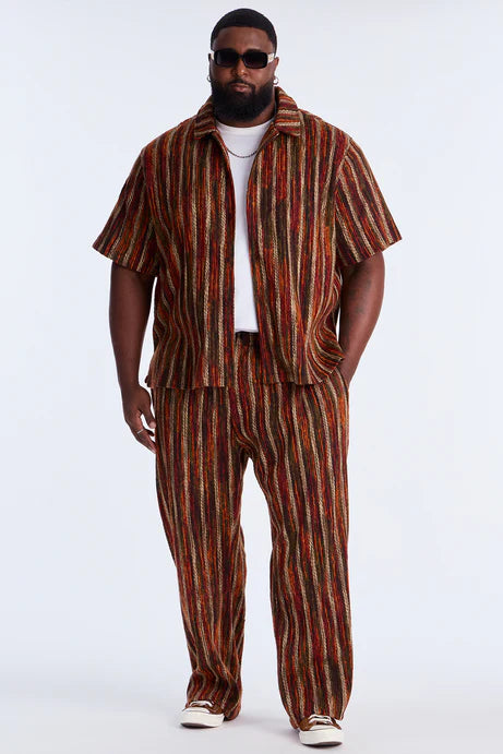 Chemise à manches courtes à col fermé en fil mélangé - Marron/combo