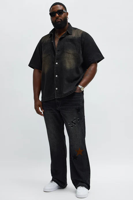 Bouton en denim délavé - Noir